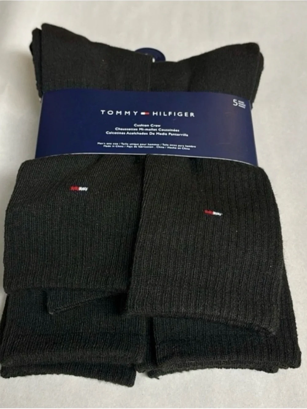 New Tommy Hilfiger Socks Men’s 5 Pairs Black Cushion Crew Socks Athletic Casual